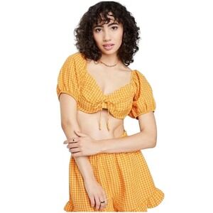 NWT Wild Fable Women's Orange Coquette Gingham Chic Summer Milkmaid Crop Top XS